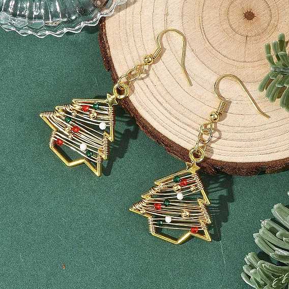 Pendientes colgantes de latón y cristal para mujer, árbol de Navidad