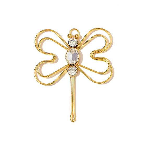 304 из нержавеющей стали горный хрусталь подвески, стрекоза прелести, ионное покрытие (ip), зеркальная полировка, реальный 18 k позолоченный