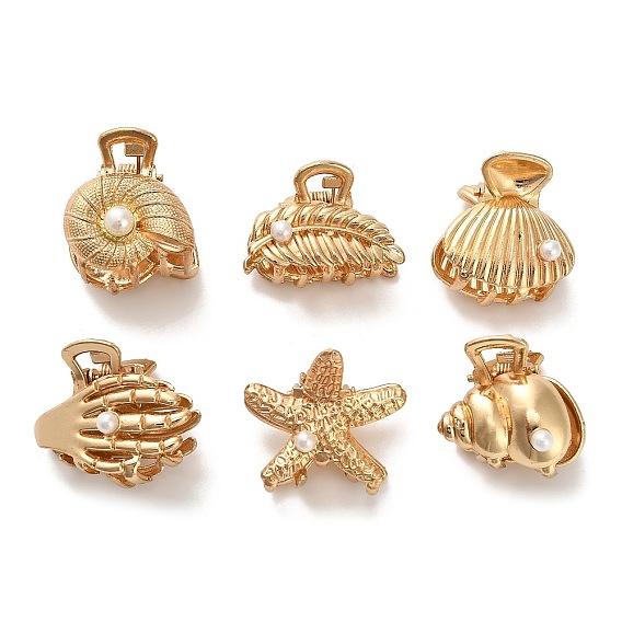 Сплав клипы коготь волос, с имитацией жемчуга, аксессуары для волос для женщин и девочек, формы раковины