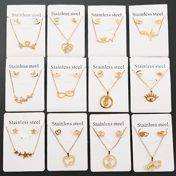 Ensembles de colliers pendentifs et de boucles d'oreilles en acier inoxydable, or