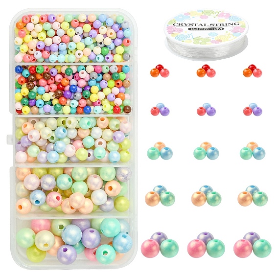 Разноцветные акриловые круглые эластичные браслеты из бисера своими руками