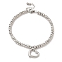 304 Stainless Steel Heart Charm Bracelet with 201 Stainless Steel Round Beads for Women