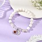 Natural White Moonstone Chip & Round Synthetic Lava Rock & Natural Quartz Crystal Beaded Stretch Bracelets, 201 Stainless Steel Sun and Moon Charm Bracelets for Women