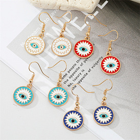 Colorful Vintage Round Eye Earrings with Turkish Evil Eye Hooks for Women