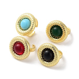 Плоское круглое открытое кольцо-манжета из смолы, настоящие позолоченные украшения из латуни для женщин