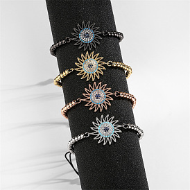 Colorful Zircon Sunflower Beaded Adjustable Bracelet for Women