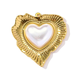 304 подвески из нержавеющей стали, сердце прелести, с ABS имитации жемчуга, ионное покрытие (ip), реальный 18 k позолоченный