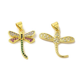 Brass Micro Pave Cubic Zirconia Pendants, Real 18K Gold Plated Dragonfly Charms