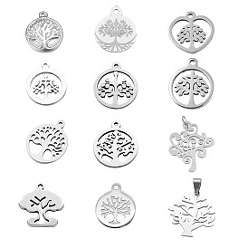 304 Stainless Steel Pendants, Flat Round with Tree of Life & Tree of Life