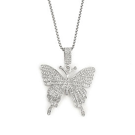201 Stainless Steel Chain, Zinc Alloy and Rhinestone Pendant Necklaces, Butterfly
