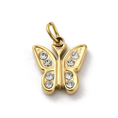 304 из нержавеющей стали Кристалл Rhinestone подвески, с целью перехода в кольце, очарование бабочки, ионное покрытие (ip)