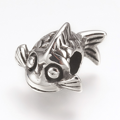 316 Surgical Stainless Steel European Beads, Large Hole Beads, Fish
