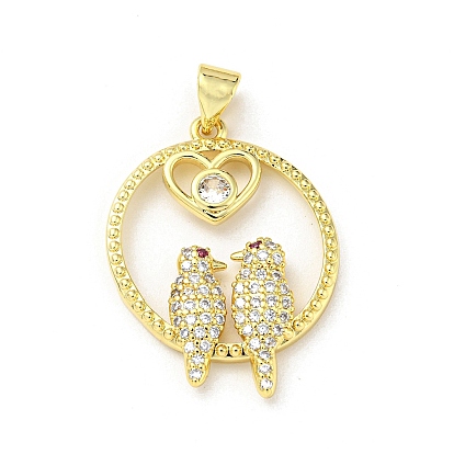 Micro cuivres ouvrent pendentifs zircone cubique, sans cadmium et sans plomb, rond avec oiseau et coeur