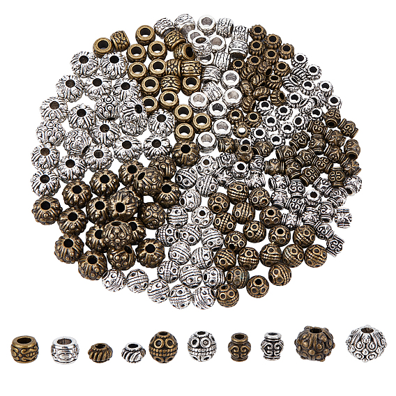 200Pcs 5 Style Tibetan Style Alloy Beads, Mix-shaped