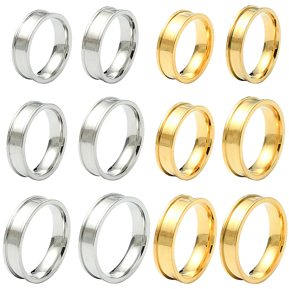 12 шт. 12 стили 201 нержавеющая сталь рифленые кольца для пальцев, кольцевой сердечник, для изготовления инкрустации