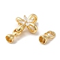 Rack Plating Brass Pave Clear Cubic Zirconia Fold Over Clasps, Cadmium Free & Lead Free, Long-Lasting Plated, Flower