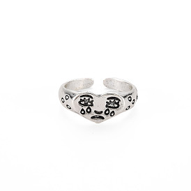 Men's Alloy Cuff Finger Rings, Open Rings, Cadmium Free & Lead Free, Heart with Tear Face