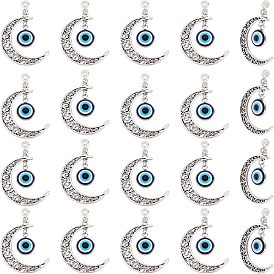 Большие подвески из сплава с полой луной, с синими смоляными злыми глазами, античное серебро, без кадмия и без свинца