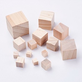 Cubos de madera sin teñir, bloques de madera sin terminar para manualidades y pintura en madera