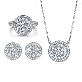 S925 Sterling Silver Jewelry Set with Round Zirconia Stones - Ring, Earrings & Necklace