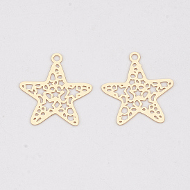 Brass Pendants, Etched Metal Embellishments, Long-Lasting Plated, Star