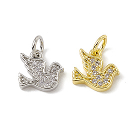 Brass Micro Pave Cubic Zirconia Charms, with Jump Ring, Bird Charm