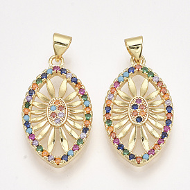 Brass Micro Pave Cubic Zirconia Pendants, Horse Eye, Golden