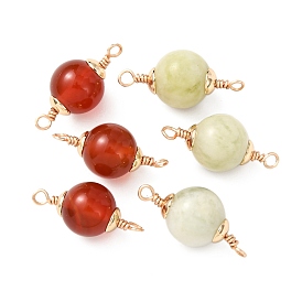 Круглых соединительных подвесок из натуральных драгоценных камней, с латунной фурнитурой , золотые, долговечный