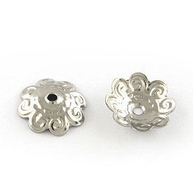 8-Petal Flower Smooth Surface 201 Stainless Steel Bead Caps, 10x3mm, Hole: 1mm
