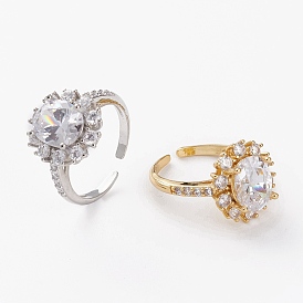 Латунные кольца из манжеты с прозрачным цирконием, долговечный, овальные