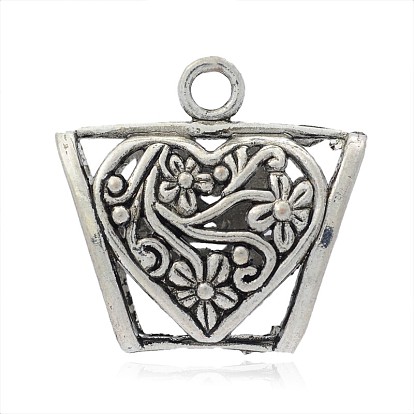 DIY Scarf Pendant Tibetan Style Alloy Tube Bails, Loop Bails, Large Bail Beads, Tube with Heart Pattern, 37x39x17mm, Hole: 5mm, Inner Diameter: 13x25mm