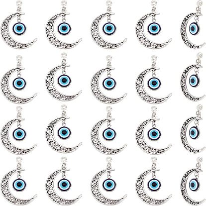 Большие подвески из сплава с полой луной, с синими смоляными злыми глазами, античное серебро, без кадмия и без свинца