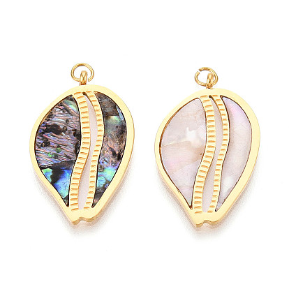 304 подвески из натуральной ракушки из нержавеющей стали, подвески в форме ракушек с соединительными кольцами, реальный 18 k позолоченный, ионное покрытие (ip)