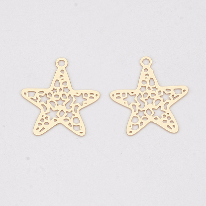 Brass Pendants, Etched Metal Embellishments, Long-Lasting Plated, Star