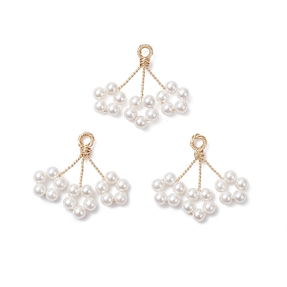 Подвески из круглых бусин с ракушечным жемчугом, цветочные подвески с медной проволокой в обертке, белые