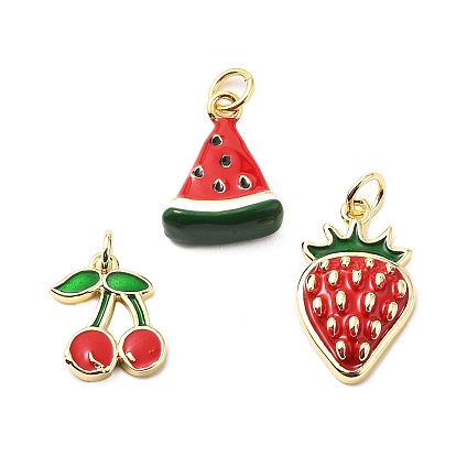 Латунь эмаль подвески, с прыжковых колец, стойки покрытие, реальный 18 k позолоченный, без свинца и без кадмия, долговечный, фруктовые прелести