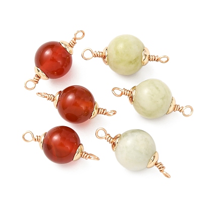 Круглых соединительных подвесок из натуральных драгоценных камней, с латунной фурнитурой , золотые, долговечный