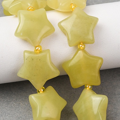 Натуральные нефритовые бусины, цвет лимона , звезда, с бисером
