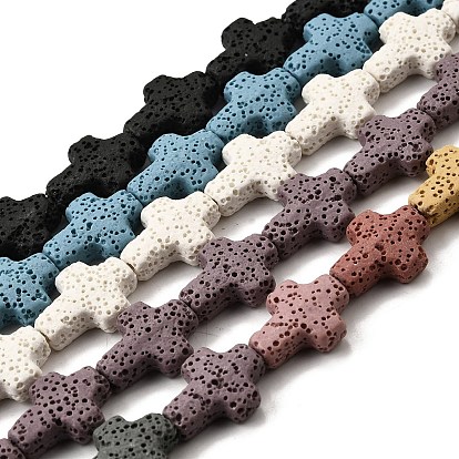 Бусы из натуральной лавы, крестик, окрашенные