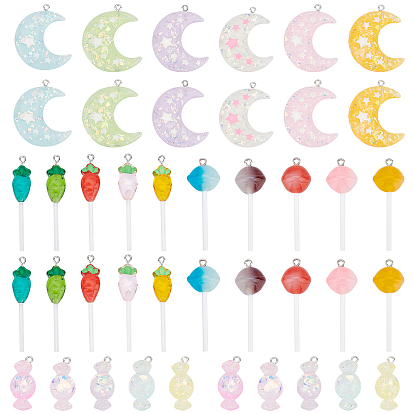 42Pcs 21 Style Transparent Resin Pendants, with Platinum Plated Iron Loops, Mix-shaped