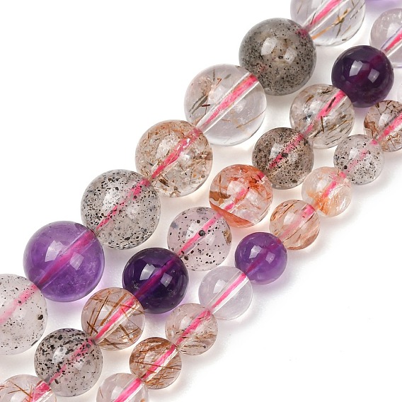 Natural Super Seven Quartz Beads Strands, Smooth Round