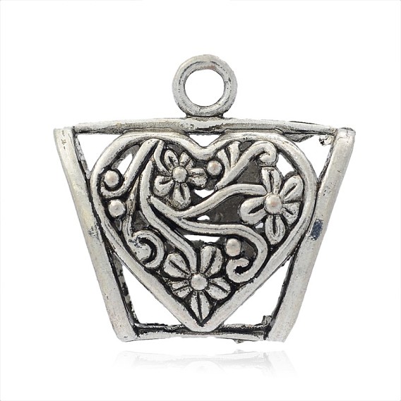 DIY Scarf Pendant Tibetan Style Alloy Tube Bails, Loop Bails, Large Bail Beads, Tube with Heart Pattern, 37x39x17mm, Hole: 5mm, Inner Diameter: 13x25mm
