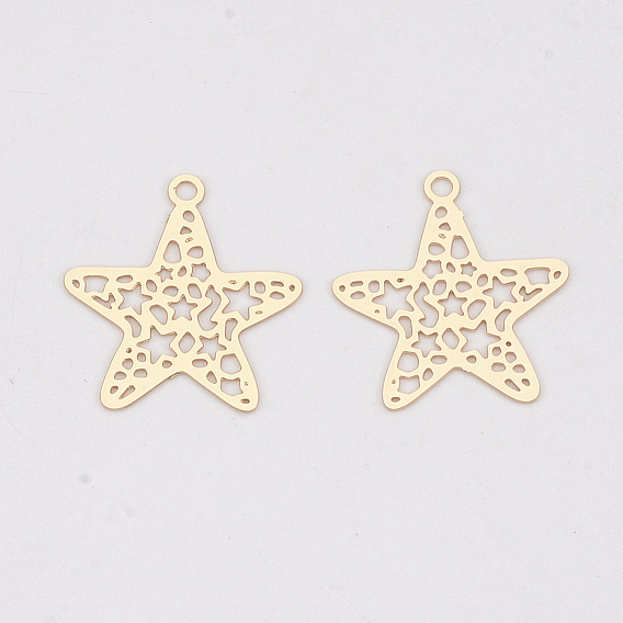 Brass Pendants, Etched Metal Embellishments, Long-Lasting Plated, Star