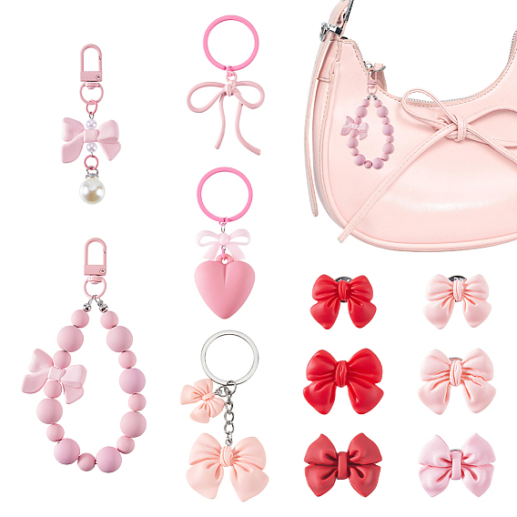 11шт. акриловые, сплавные и пластиковые брелки с жемчугом, с брошами из смолы и подвесным украшением, бантом с сердцем, платиной и золотом
