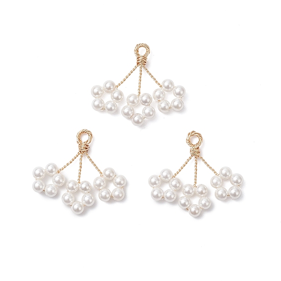 Подвески из круглых бусин с ракушечным жемчугом, цветочные подвески с медной проволокой в обертке, белые