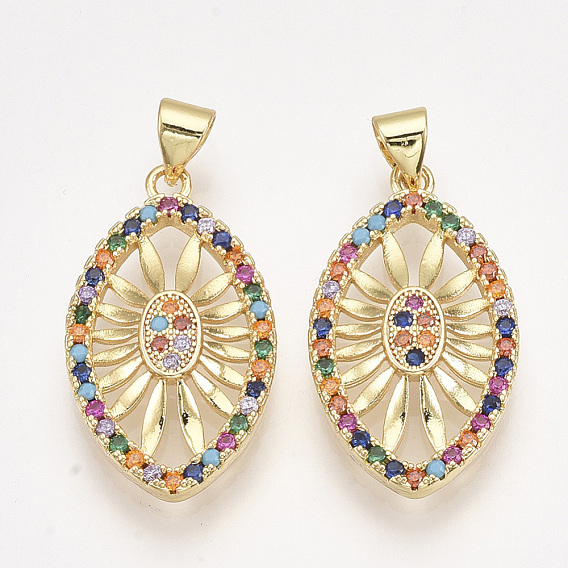Brass Micro Pave Cubic Zirconia Pendants, Horse Eye, Golden