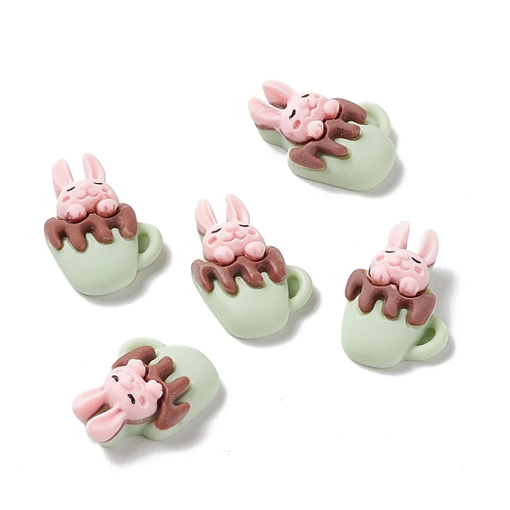 Opaque Resin Cabochons, Rabbit with Cup