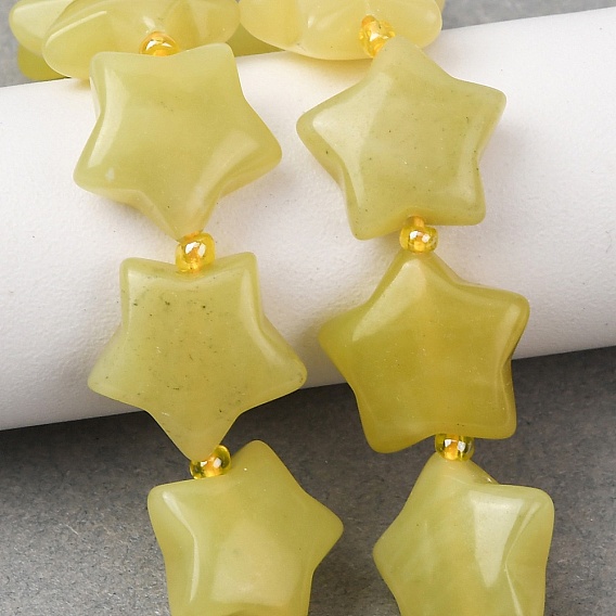 Натуральные нефритовые бусины, цвет лимона , звезда, с бисером