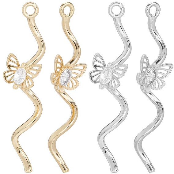 12 шт 2 цвета кулоны из латуни, микропаве, циркония, бабочка