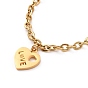 304 Stainless Steel Heart with Word Love Charm Bracelet with Cable Chains for Valentine's Day
